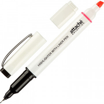 Маркер выделитель с линером Attache Selection 1-4 мм розовый/чёрн 0,5мм