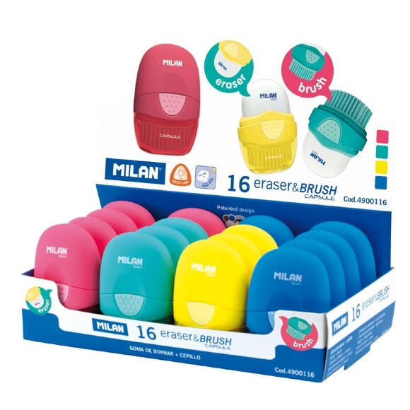 Ластик каучуковый Milan Capsule в пластиковом чехле с щёткой, цв в асс