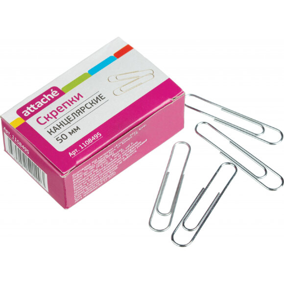 Скрепки Attache 50 мм оцинкованные, 50 шт/уп, в карт.коробке