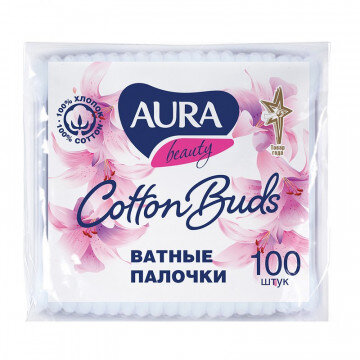 Палочки ватные AURA п/э пакет 100шт.1646/6470/6783 Палочки ватные AURA п/э пакет 100шт.1646/6470/6783