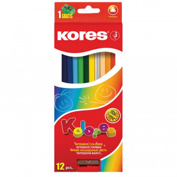 Карандаши цветные 12цв 3-гран,точилка Kores 93312.01 Карандаши цветные 12цв 3-гран,точилка Kores 93312.01