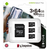 Карта памяти Kingston Canvas Select Plus microSDXC, 3 шт, SDCS2/64GB-3P1A Карта памяти Kingston Canvas Select Plus microSDXC, 3 шт, SDCS2/64GB-3P1A