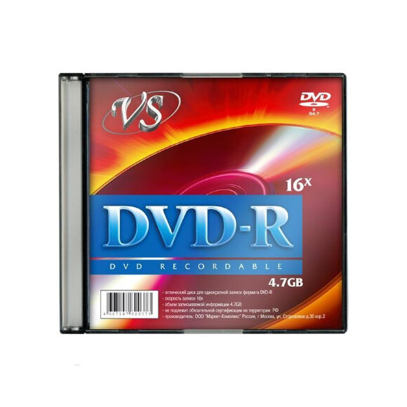 Носители информации DVD-R, 16x, VS, Slim/5, VSDVDRSL501 Носители информации DVD-R, 16x, VS, Slim/5, VSDVDRSL501