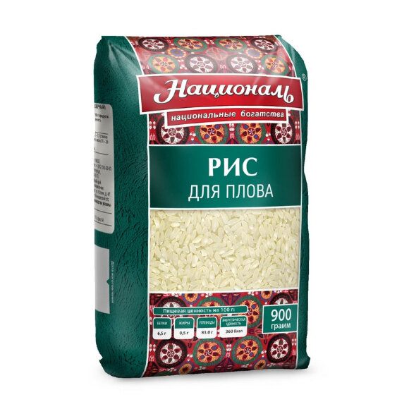 Крупа Рис Националь среднезерн. для Плова цв.пленка, 900г