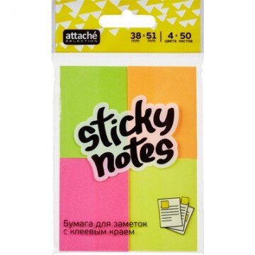 Блок-кубик Attache Selection с клеев. краем 38х51, неон, 4 цвета 50х4 Блок-кубик Attache Selection с клеев. краем 38х51, неон, 4 цвета 50х4