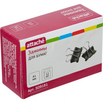 Зажим для бумаг 41мм 12шт/уп Attache, в картонной коробке Зажим для бумаг 41мм 12шт/уп Attache, в картонной коробке