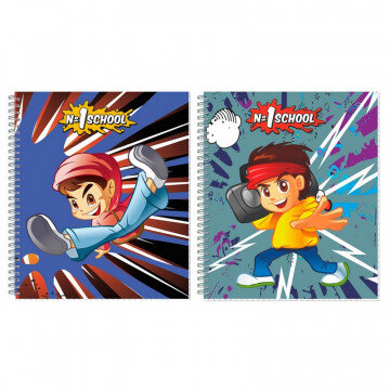 Тетрадь общая №1School,Мальчик-аниме1,48л,клет,А5,мет.греб,обл.мел