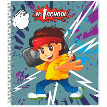 Тетрадь общая №1School,Мальчик-аниме1,48л,клет,А5,мет.греб,обл.мел