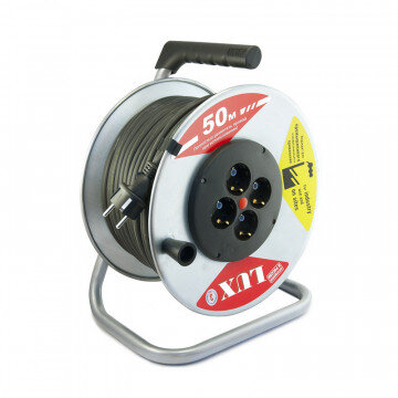 Удлинитель 50 м метал. катушка LUX КГ 3x1.5, 16А, 4 розетки с з/к 44150