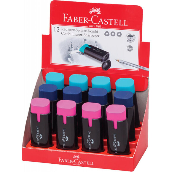 Точилка с ластиком Faber-Castell Combi, 1 отверстие, контейнер, ассорти Точилка с ластиком Faber-Castell Combi, 1 отверстие, контейнер, ассорти