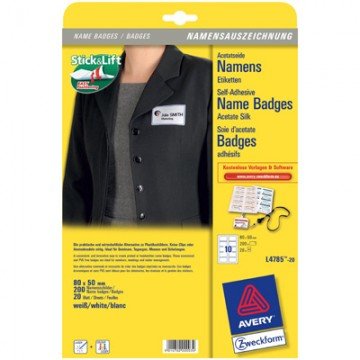 Бейдж Самоклеющийся белый,80х50 мм 20л., L4785 Бейдж Самоклеющийся белый,80х50 мм 20л., L4785