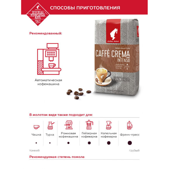 Кофе Julius Meinl Кафе Крема Интенсо Тренд Коллекция в зернах, 1кг Кофе Julius Meinl Кафе Крема Интенсо Тренд Коллекция в зернах, 1кг