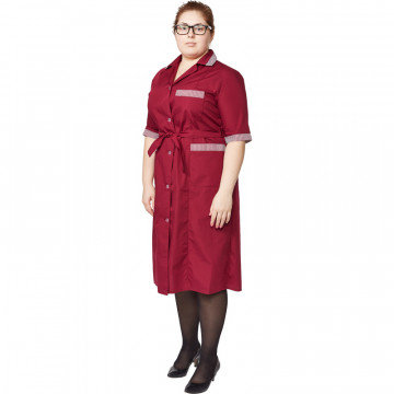 Халат для горничных и уборщиц у01-ХЛ кор.рукав бордо(р.44-46) 158-16