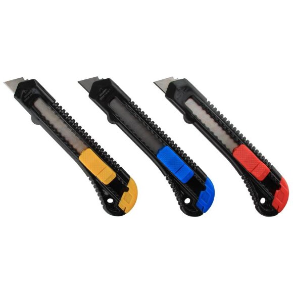 Нож канцелярский 18мм Attache чёрный, цв. фиксатора в ассорт.