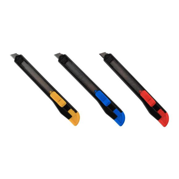 Нож канцелярский 9мм Attache чёрный, цв. фиксатора в ассорт.