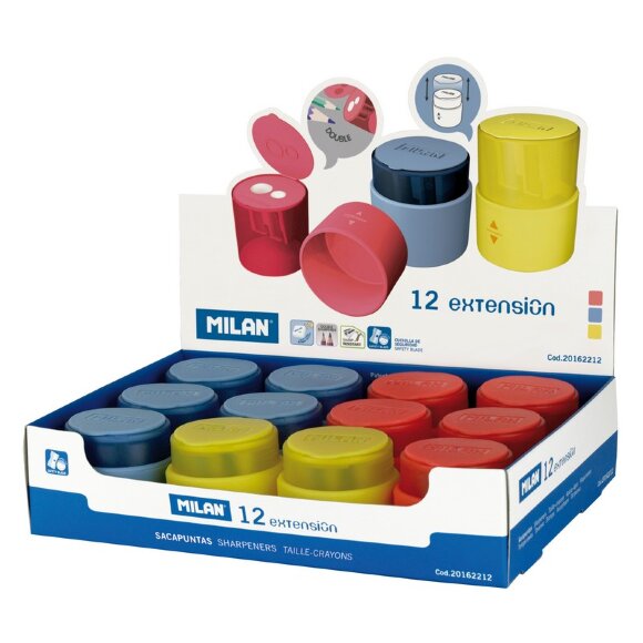 Точилка Milan Extension  с контейнером, 2 отверстия, пластик, цв. в ассорт.