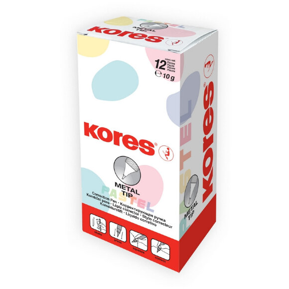 Корректирующая ручка 10г Kores Pastel ассорти:розовый, желтый, фиол ,мятный