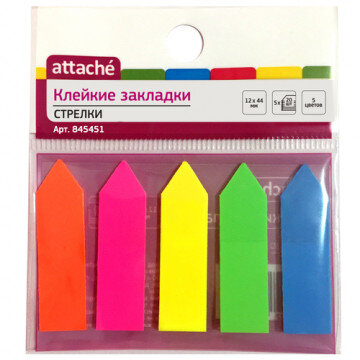 Клейкие закладки пласт. 5цв.по 20л. 12ммх44 Attache стрелки