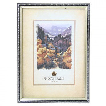 Фоторамка пластиковая 21x30, кружево/серебро 60068