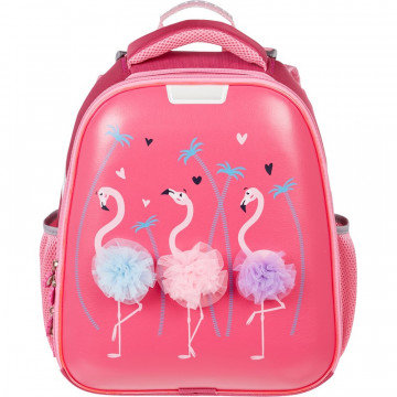 Ранец №1School Basic  Flamingo, 2 отд., ортоп.спинка, экокожа, светящ. кант