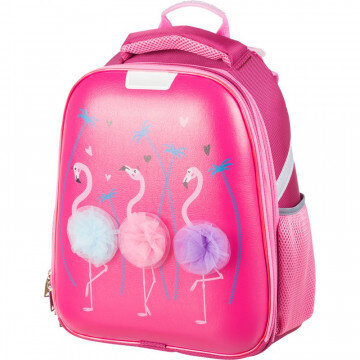 Ранец №1School Basic  Flamingo, 2 отд., ортоп.спинка, экокожа, светящ. кант