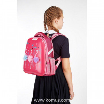 Ранец №1School Basic  Flamingo, 2 отд., ортоп.спинка, экокожа, светящ. кант