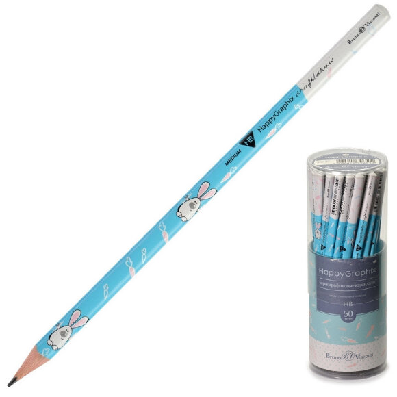 Карандаш чернографитовый happy graphix зайки HB, б/ластика, 21-0030/31