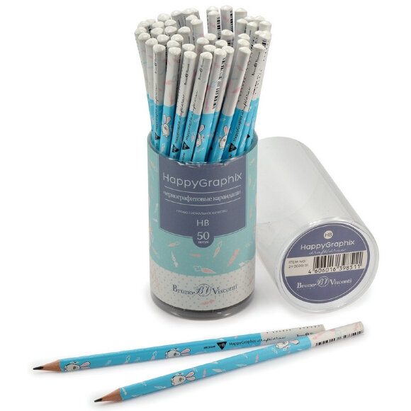 Карандаш чернографитовый happy graphix зайки HB, б/ластика, 21-0030/31