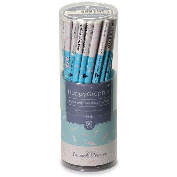 Карандаш чернографитовый happy graphix зайки HB, б/ластика, 21-0030/31