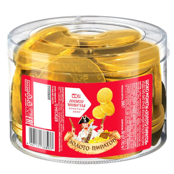 Шоколадная монета Золото Пиратов 6гх50шт (300г) а банке в асс 0029