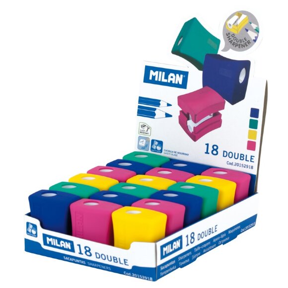 Точилка Milan Double  с контейнером, 2 отверстия, пластик, цв. в ассорт.