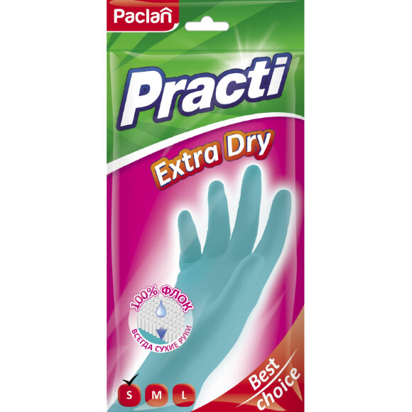 Перчатки резиновые Paclan Practi Extra Dry 407330 цвет тиффани/синий р.S