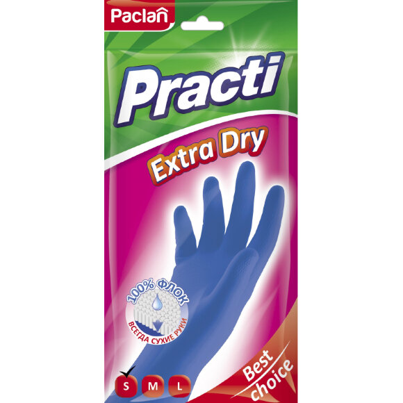 Перчатки резиновые Paclan Practi Extra Dry 407330 цвет тиффани/синий р.S