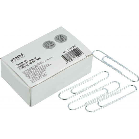 Скрепки Attache Economy стальные, 50 мм, гофрированные, 50 шт. в уп Скрепки Attache Economy стальные, 50 мм, гофрированные, 50 шт. в уп