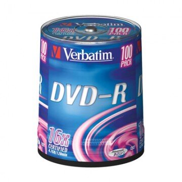Носители информации Verbatim DVD-R 4,7GB 16х CB/100 43549
