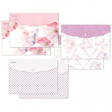 Папка конверт на кнопке А4, 180мкм,  Flower  Dreams ассорти, 6 шт.уп.