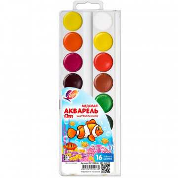 Краски акварельные Луч Zoo 16 цв  пласт упак б/кисти,  29С 1693-08