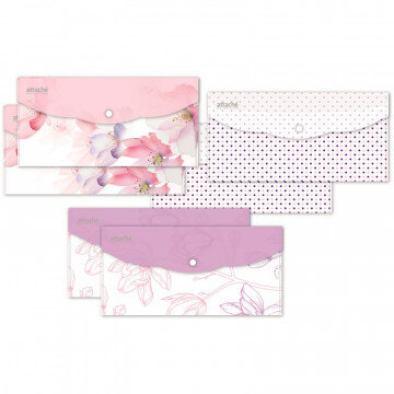Папка конверт на кнопке Travel, 180мкм,  Flower  Dreams ассорти, 6 шт.уп
