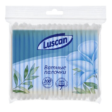 Палочки ватные Luscan zip-пакет 200шт/уп