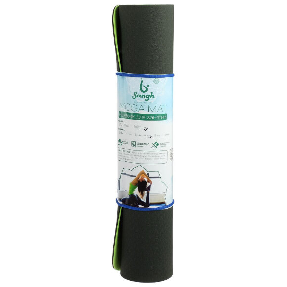 Коврик для йоги 183 x 61 x 0,6 см, двухцветный, цвет темно-зеленый