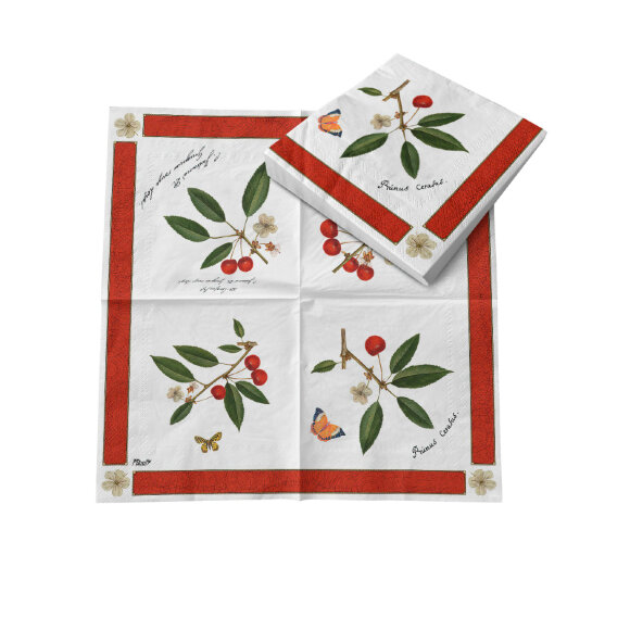 Салфетки одноразовые трехслойные 33х33 Вишня 20шт/уп ДП-С-41899_ВШ