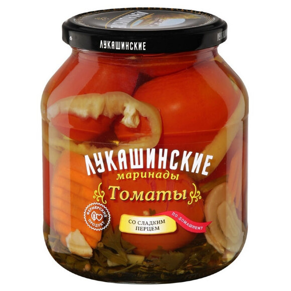 Консервация Томаты Лукашинские марин. по-армян. с остр перцем и свекл. 670г