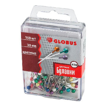 Булавки для пробковых досок Globus 30 мм 150 шт цвет ассорти, пласт.бокс Булавки для пробковых досок Globus 30 мм 150 шт цвет ассорти, пласт.бокс