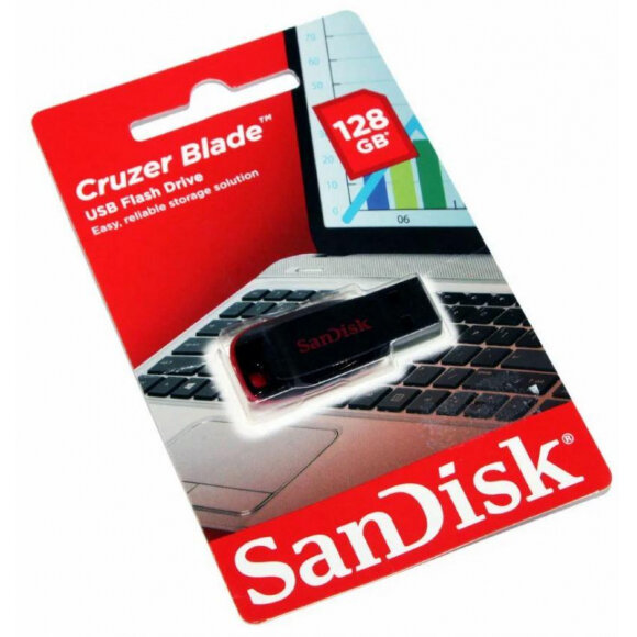 Флеш-память SanDisk Cruzer Blade, 128Gb, USB 2.0, ч/крас, SDCZ50-128G-B35 Флеш-память SanDisk Cruzer Blade, 128Gb, USB 2.0, ч/крас, SDCZ50-128G-B35