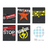 Тетрадь общая А5 96л клетка,скрепка,обл.карт.KEEP AWAY 5диз 7-96-1171