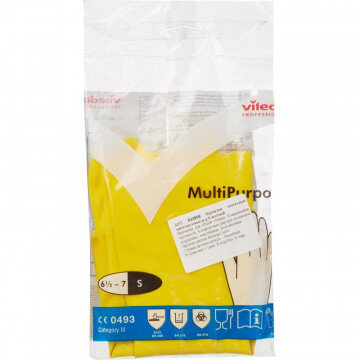 Перчатки латексные Многоцелевые Vileda, желтый, S, 100758