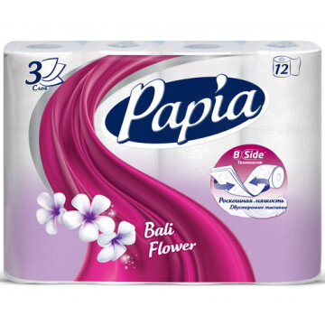 Бумага туалетная Papia Балийский Цветок 3сл бел 100%цел 16,8м 140л 12рул/уп Бумага туалетная Papia Балийский Цветок 3сл бел 100%цел 16,8м 140л 12рул/уп
