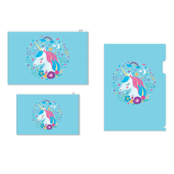 Набор папок №1School Единорог 3шт/уп(уголок А4, конверт зип-лок А4 и А5)