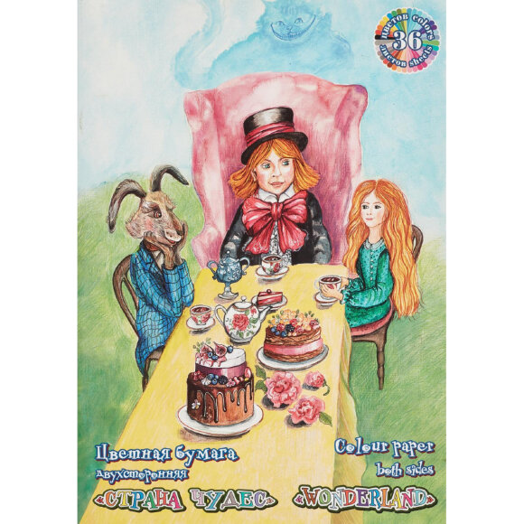 Бумага цветная А4 36л 36цв двухстор.Страна чудес Чаепитие ЦБ-3534 Бумага цветная А4 36л 36цв двухстор.Страна чудес Чаепитие ЦБ-3534