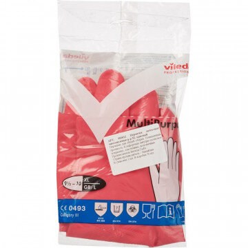 Перчатки латексные Многоцелевые Vileda, красный, XL, 102589